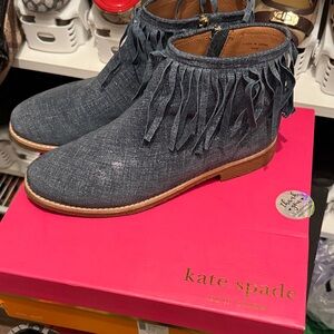 Fringe Denim Kate Spade Ankle Boots - Blue